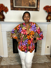 Lizzy Bell Sleeve Tunic Top – Fall Leaf Print