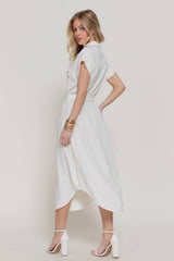 Short Sleeve Belted Shirt Dress – Air Wash Button Down Midi Dress