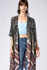 Carbon Leopard Border Kimono