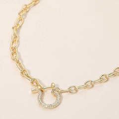 18K Gold Dipped Rhinestone Pave Carabiner Pendant Necklace