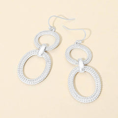 Textured Metal Circle Oval Ring Link Drop Earrings