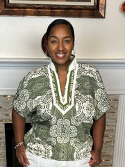 Multi-Pattern Caftan V-Neck Top