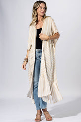 Beige Stripe Border Kimono