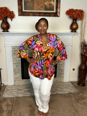 Lizzy Bell Sleeve Tunic Top – Fall Leaf Print