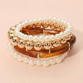 Resin Bar Pearl Metal Ball Beaded Stretch Multi Layered Bracelets