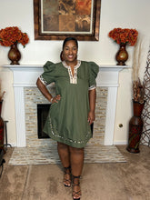 Puff Sleeve Animal Trim Mini Dress