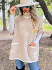 Soft Knit Short Sleeve Cozy Pullover Poncho Sweater