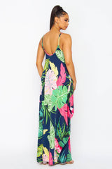Tropical Palm Leaf Tank Maxi Dress