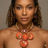 Oversized Wired Round Stone Petal Floral Pendant Accent Statement Necklace