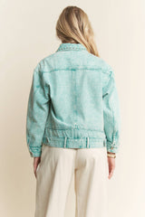 STUD DETAIL BIG CHEST POCKET DENIM WASHED JACKET