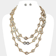 Layered Crystal Chain Necklace Set