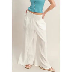 Smocked Waist Wide-Leg Pants