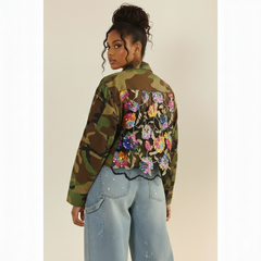 Plus Camo Sequins Contrast Jacket