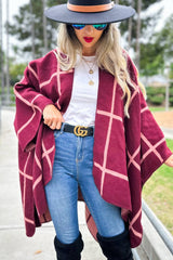 Dual-Tone Check Reversible Ruana Cardigan