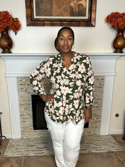 Lizzy Floral Travel Top – Olive & Blush