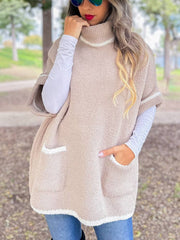 Soft Knit Short Sleeve Cozy Pullover Poncho Sweater