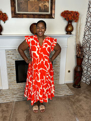 Orange Tiered Midi Dress