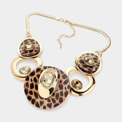 Celluloid Acetate Glass Stone Metal Statement Necklace