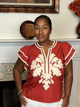 Embroidered Appliqué Flutter Sleeve Top