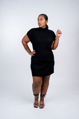 Drop Shoulder Mock Neck Sweater Dress