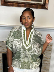 Multi-Pattern Caftan V-Neck Top