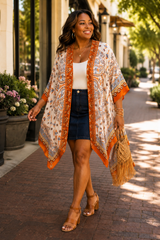 Orange Peel Paisley Border Kimono (C1A137)