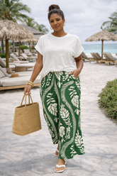 Tropical Leaf Wide-Leg Pants & Slub Tee Set