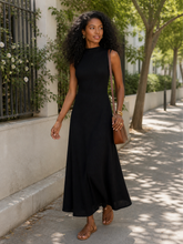 Sleeveless High Neck Crinkle Knit Fully Long Dress