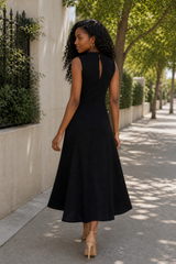 Sleeveless High Neck Crinkle Knit Fully Long Dress