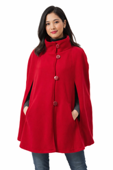 Fleece High-Collar Button Poncho