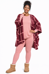 Dual-Tone Check Reversible Ruana Cardigan