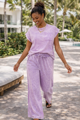 Crinkle Washed Round Tee & Palazzo Sweatpants Set
