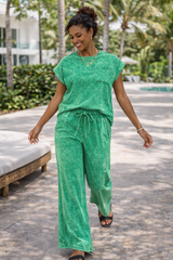 Crinkle Washed Round Tee & Palazzo Sweatpants Set