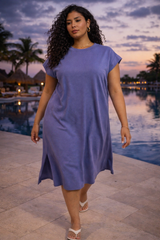 Round Neck Short Sleeve Midi Dress