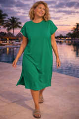 Round Neck Short Sleeve Midi Dress
