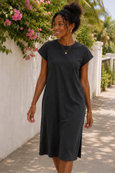 Round Neck Short Sleeve Midi Dress