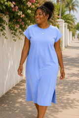 Round Neck Short Sleeve Midi Dress