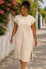Round Neck Short Sleeve Midi Dress