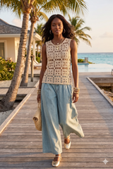 Crochet Flower Motif Sleeveless Tank Top