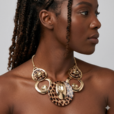 Celluloid Acetate Glass Stone Metal Statement Necklace