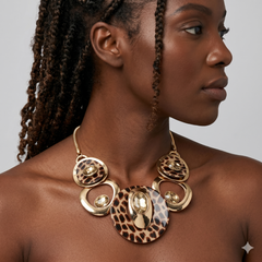 Celluloid Acetate Glass Stone Metal Statement Necklace