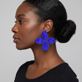 Oversized Bling Studded Flower Earrings Blue