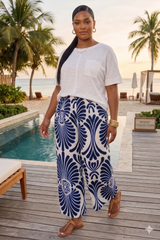Feather Print Wide Leg Pants