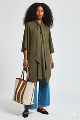 Flowy Button-Detail Poncho Top