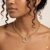 18K Gold Dipped Rhinestone Pave Carabiner Pendant Necklace