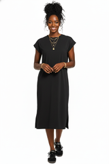 Round Neck Short Sleeve Midi Dress