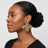Oversized Leopard Bling Studded Flower Earrings