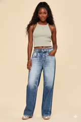 Denim Illusion Wide-Leg Pull-On Pants