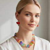 Chunky Geometric Resin Pebble Beaded Statement Necklace