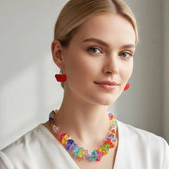 Chunky Geometric Resin Pebble Beaded Statement Necklace